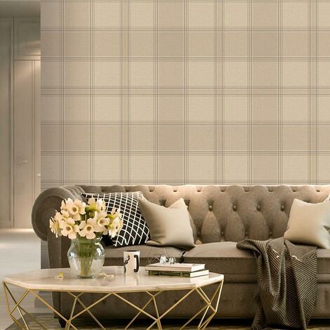 Giorgio Check Wallpaper Belgravia Decor Beige Cream Luxury