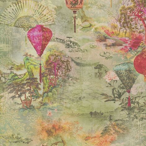 Asian Fusion Oriental Water Colours Wallpaper Textured Vinyl Past The Wall