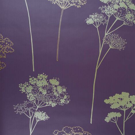 Dulux Feature Floral Plum Metallic Gold Copper Leaf Pattern Wallpaper