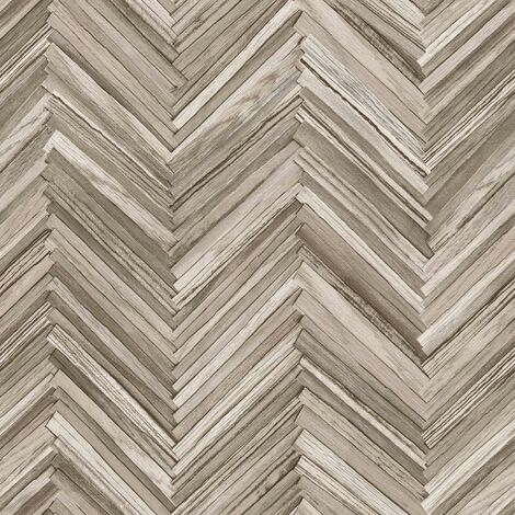 Taupe Distressed Wood Effect Wallpaper Rasch Chic Rustic Chevron ...