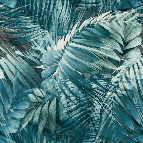 Antigua Palm Navy Blue Wallpaper Grandeco Tropical Jungle Leaf White