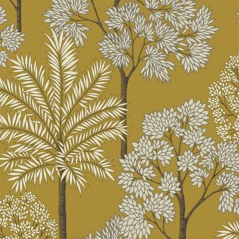 City of Palms Wallpaper Grandeco Tropical Jungle Leaf Yellow Silver Textured