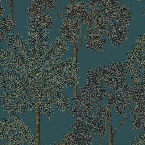 City of Palms Wallpaper Grandeco Tropical Jungle Leaf Green Teal Copper Textured