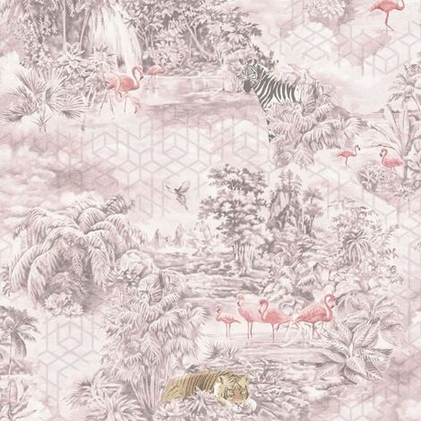 Mayang Geometric Jungle Themed Wallpaper Modern Feature Wall Pink