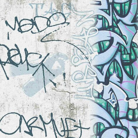 Graffiti Wallpaper AS Creation Industrial Kids Concrete Effect Grey Blue White