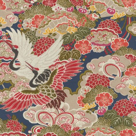 Oriental Floral Kimono Themed Wallpaper Textured Vinyl Paste The Wall