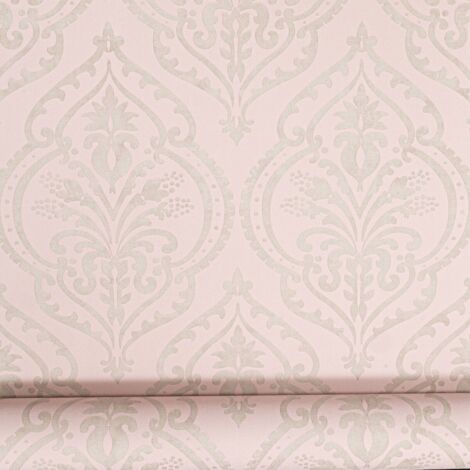 Arthouse Moroccan Damask Blush And Silver Luxury Vinyl Textured Wallpaper (1/4)