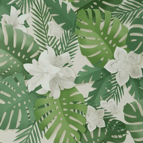 Dimensions Wallpaper Fine Décor Floral 3D Effect Green White Flower