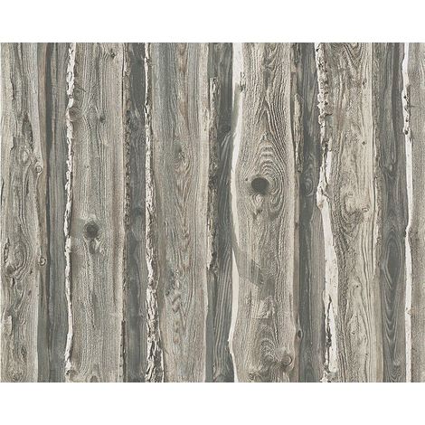 Grey Beige Wood Wallpaper Realistic Wooden Effect Grain Panel Feature
