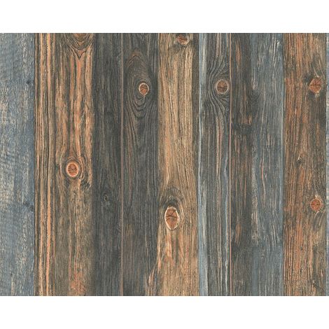 Dark Wood Effect Wallpaper Realistic Wooden Panel Grain Distressed Non-Woven