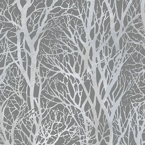 Silver Forest Trees Wallpaper Metallic Woodland Paste Wall Vinyl AS Creation