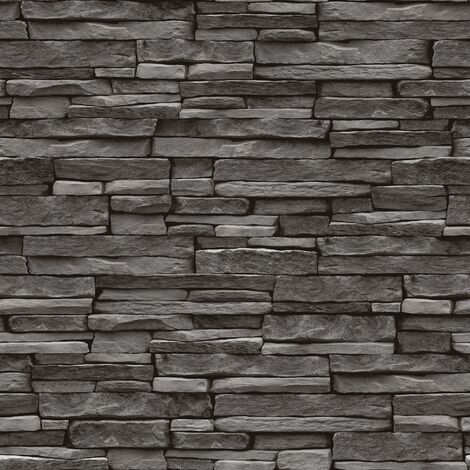 Thornton Wallpaper Holden Décor 3D Slate Brick Effect Black Charcoal Modern