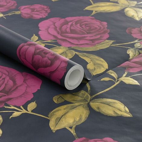 Boutique Floral Wallpaper Flowers Luxury Pink Blue Gold