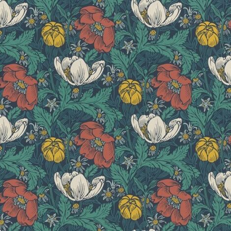 Rasch Floral Flower Red Teal Green Luxury Paste The Wall Wallpaper