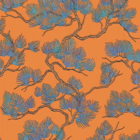 Design ID Orange Floral Flower Tree Nature Textured Vinyl Paste Wall Wallpaper