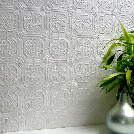 Edwardian Square Panel Paintable Luxury Vinyl Wallpaper  White  Anaglypta  RD8245  Amazoncouk DIY  Tools