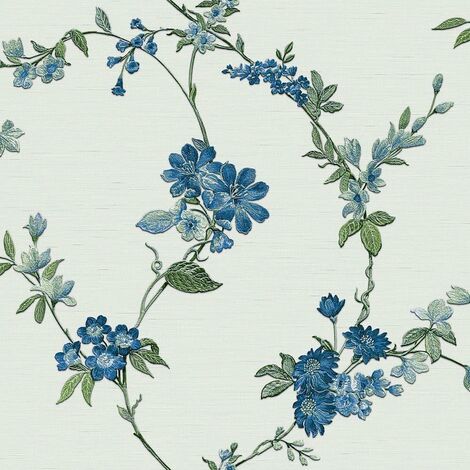 Duck Egg Blue Floral Wallpaper Textured Embossed Metallic Paste The Wall Vinyl