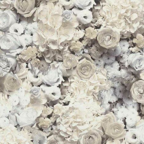 Grey Flower Wallpaper Textured Vinyl White Rose Floral