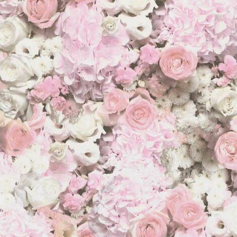 Vibrant Pink Flower Wallpaper Textured Vinyl White Rose Floral