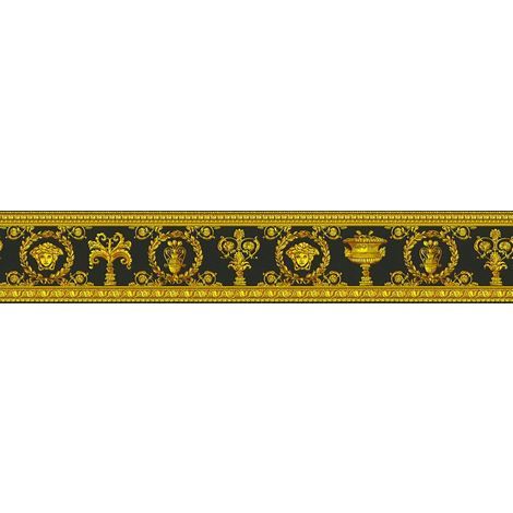 Versace Wallpaper Borders Medusa Head Luxury Designer Embossed Black Gold
