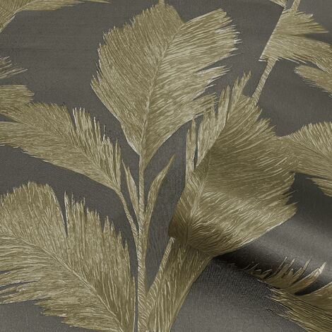 Gold Alessia Leaf Wallpaper Grey Textured Embossed Metallic Vinyl