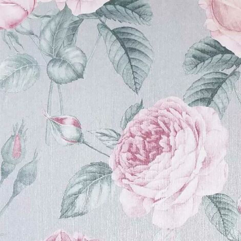 Vintage Rose Floral Wallpaper Arthouse Vinyl Glitter Grey Pink Flower