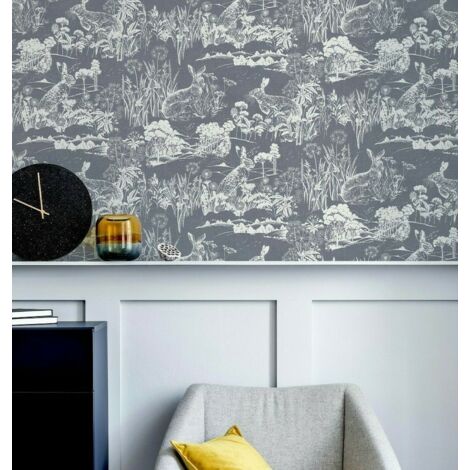 Meadow Hare Wallpaper Arthouse Bunny Rabbit Navy White Floral Flower (1/3)