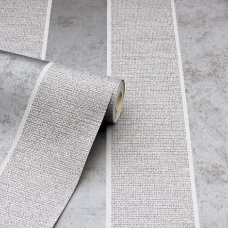 Calico Stripe Wallpaper Metallic Embossed Striped Grey Silver Textured Vinyl (1/3)