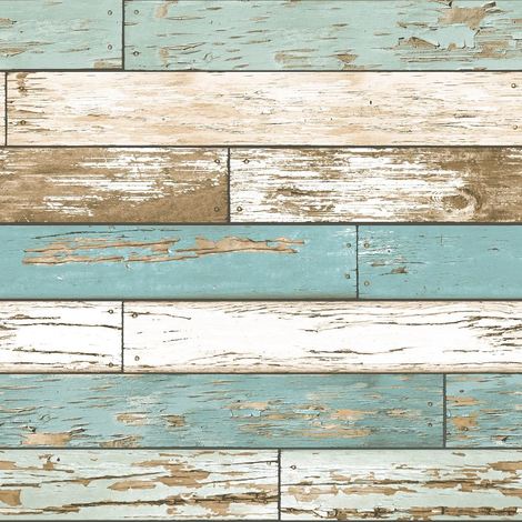 A Street Prints Wood Effect Wallpaper Distressed Scrap Wooden Teal White Brown from YöL