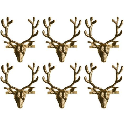 Set of 6 Stag Head Napkin Rings Gold Christmas Tableware Decoration Festive (1/4)