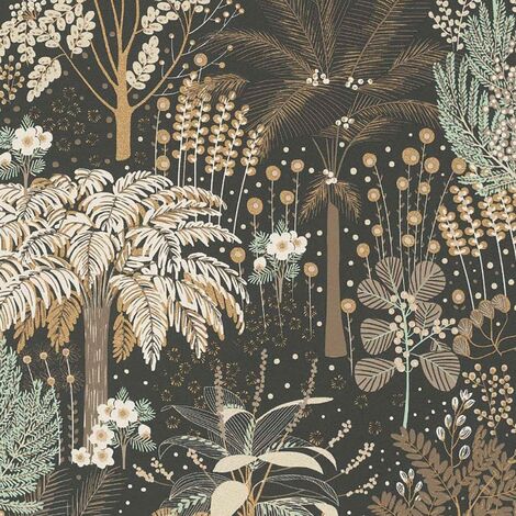 Asperia Tropical Jungle Wallpaper Paste The Wall Textured Vinyl Black Gold Green