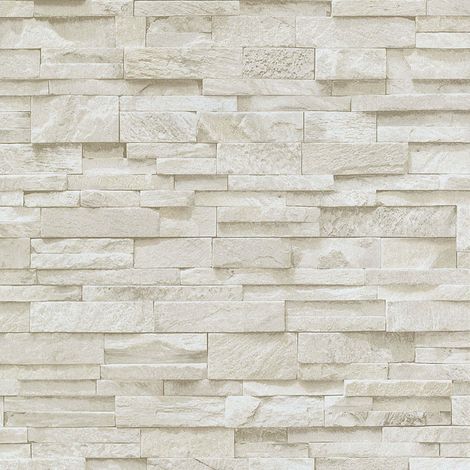 3D Effect Brick Wallpaper Beige Stone Tile Rustic Vinyl Paste Wall Erismann