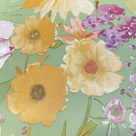 Wildflower Sage Floral Wallpaper Grandeco Pink Green Yellow Natural Flower