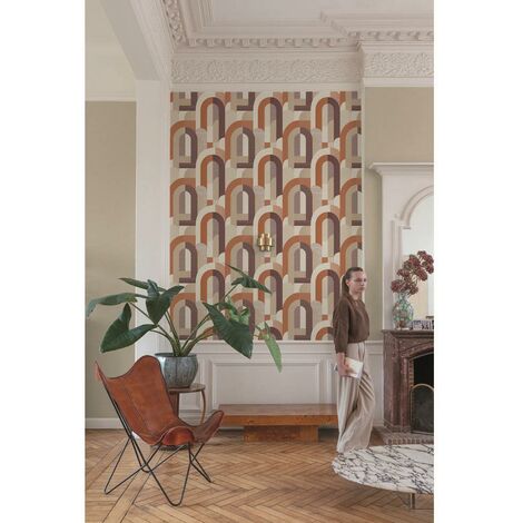 Maison Geometric Wallpaper Grandeco Retro Orange Purple Paste The Wall Vinyl