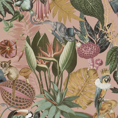 Holden Wonderland Jungle Floral Birds Exotic Blush Multicoloured Wallpaper (1/4)