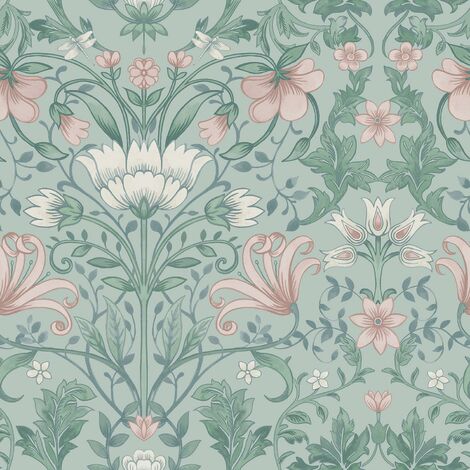 Holden Vintage Floral Soft Teal Vintage Retro Style Art Nouveau Smooth Wallpaper