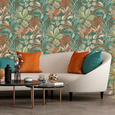 Belgravia Eden Leaf Green Floral Wallpaper Flower Nature Botanical Orange Jungle