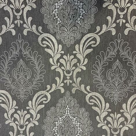 Erismann Damask Floral Charcoal Grey Wallpaper Paste The Wall Vinyl ...