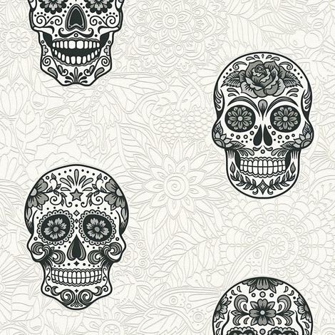 Floral Sugar Skull Wallpaper for walls  ThinkNoirWallpaper