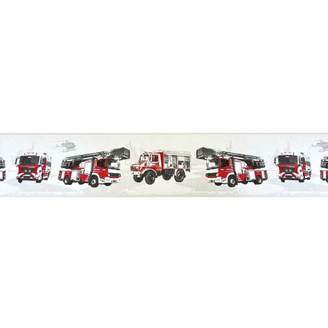 AS Creation Fire Truck Red White Wallpaper Border Helicopter Textured Kids Room (1/4)