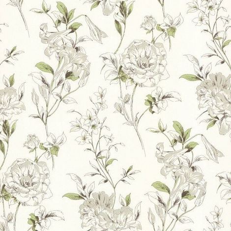 Flower Wallpaper Floral White Cream Green Brown Paste The Wall Modern Luxury