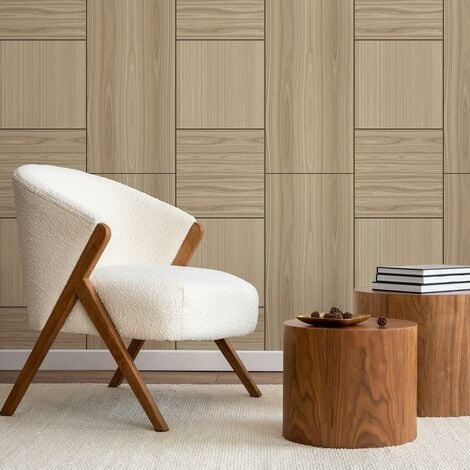 Belgravia Wood Panel Light Oak Brown Wallpaper Luxury Modern Contemporary