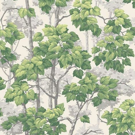 Belgravia Rivington Green White Woodland Tree Wallpaper Leaves Modern Naturistic (1/4)
