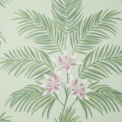 Fine Decor Bali Floral Leaves Mint Green Wallpaper Botanical Flowers Modern (1/4)