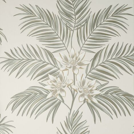 Fine Decor Bali Floral Leaves Cream Grey Wallpaper Botanical Flowers Modern (1/4)