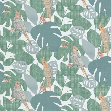 Erismann Finesse Parrot Palm Tree Green Wallpaper Textured Floral Paste ...