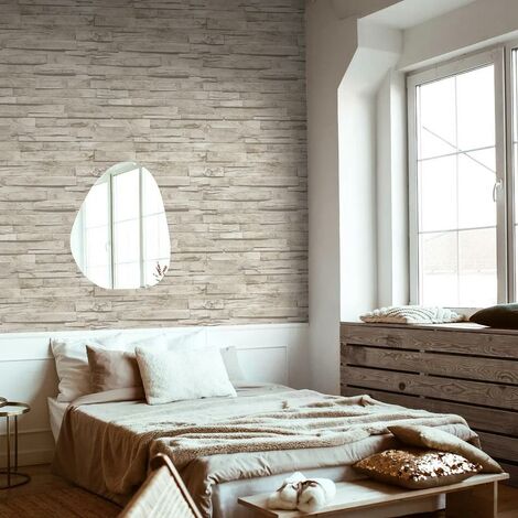 Erismann Imitations Slate Brick Tile Beige Wallpaper Modern Paste The ...