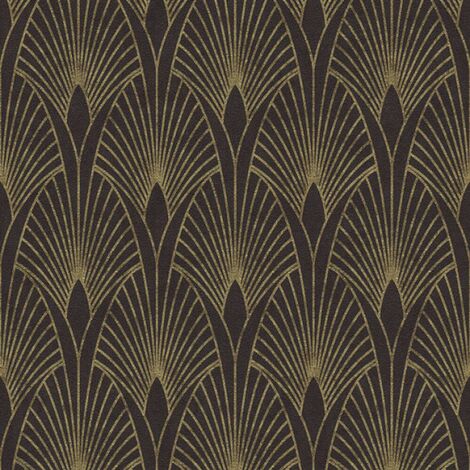 AS Creation Art Deco Fan Arches Black Gold Wallpaper Metallic Effect Textured