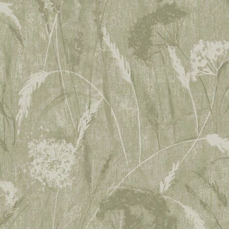 Holden Decor Pappus Sage Green Flower Metallic Gold Textured Vinyl Wallpaper (1/4)