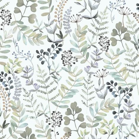 Ugepa Botanical Leaf Wallpaper Floral Garden Sage Green Paste The Wall ...